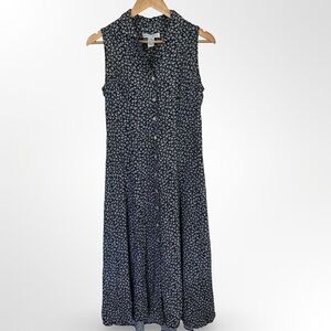 Vintage 90s Jonathan Martin Daisy Dress Navy Rayon Sleeveless Feminine Midi